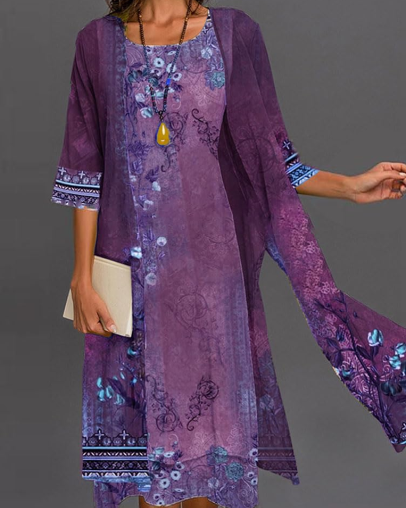 Beverly Completo Damă 2 Piese – Rochie Midi Florală cu Cardigan din Tul