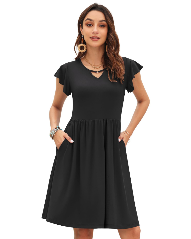 Robe d'été pour femme Caitlyn – Robe midi avec décolleté en V, volants et poches