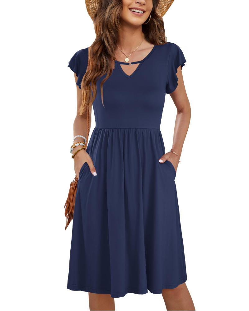 Robe d'été pour femme Caitlyn – Robe midi avec décolleté en V, volants et poches