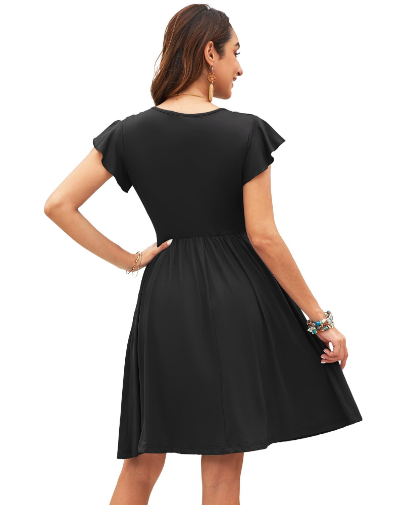 Robe d'été pour femme Caitlyn – Robe midi avec décolleté en V, volants et poches