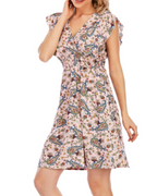 Paige Abito Donna – Mini kjole med blomster i chiffon med V-hals, volanger og A-linje