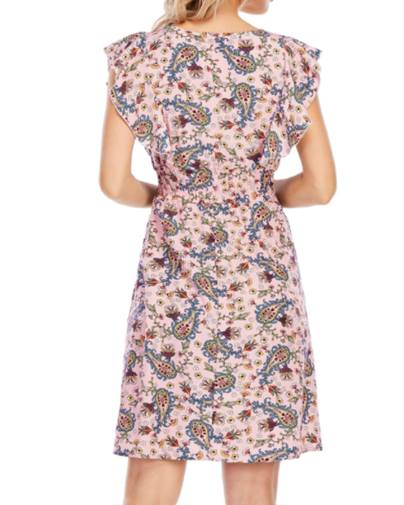 Paige Abito Donna – Mini kjole med blomster i chiffon med V-hals, volanger og A-linje