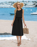 Vestido Midi para Mujer Ariana – Vestido sin Mangas con Bolsillos, Cinturón y Abertura Lateral