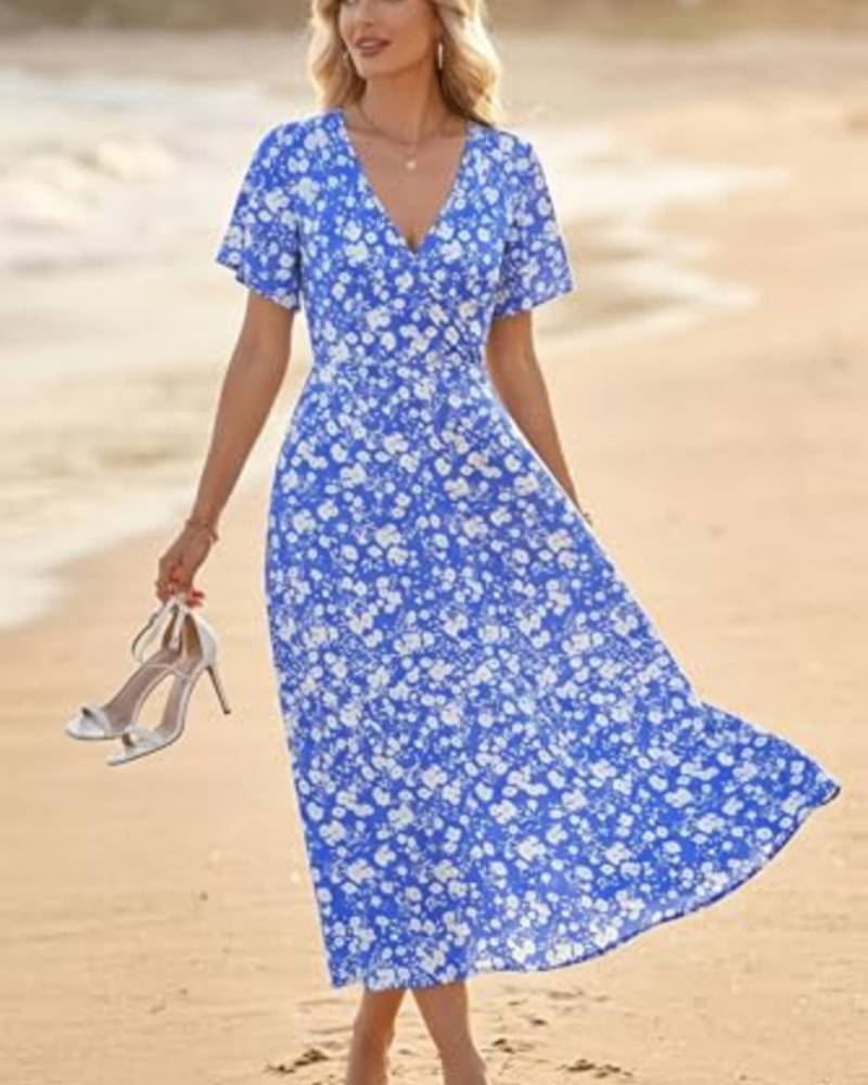 Isabelle Abito Maxi Donna – Vestido Artístico con Escote en V y Cintura Alta