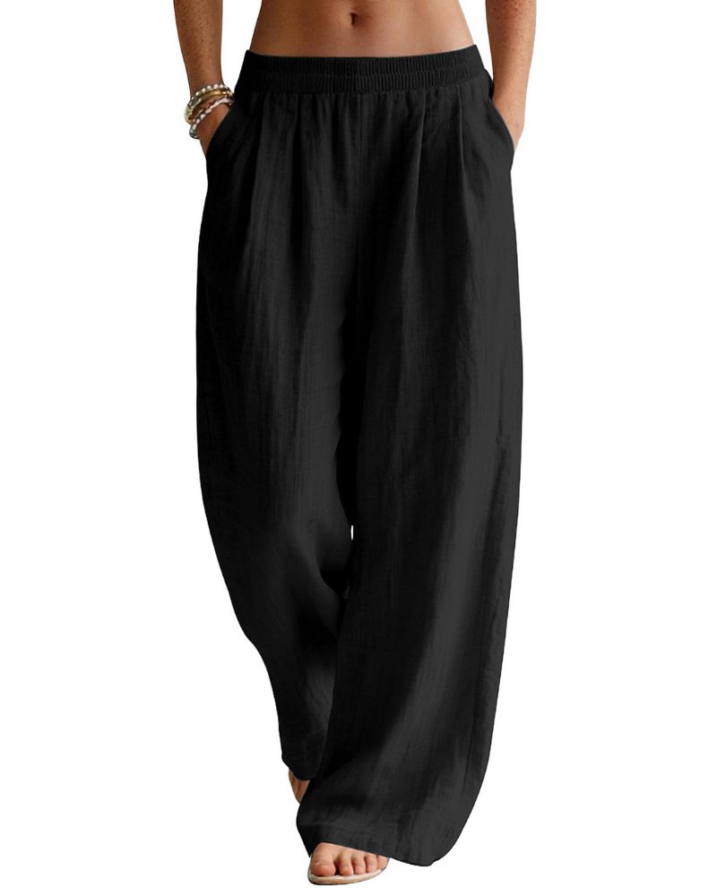 Evelyn Palazzo Pants for Women – Linen Blend, Elastic Waist, and Side Pockets