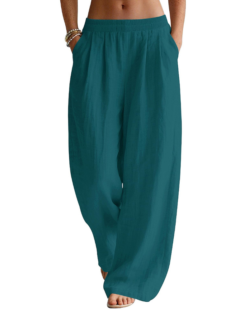 Evelyn Palazzo Pants for Women – Linen Blend, Elastic Waist, and Side Pockets