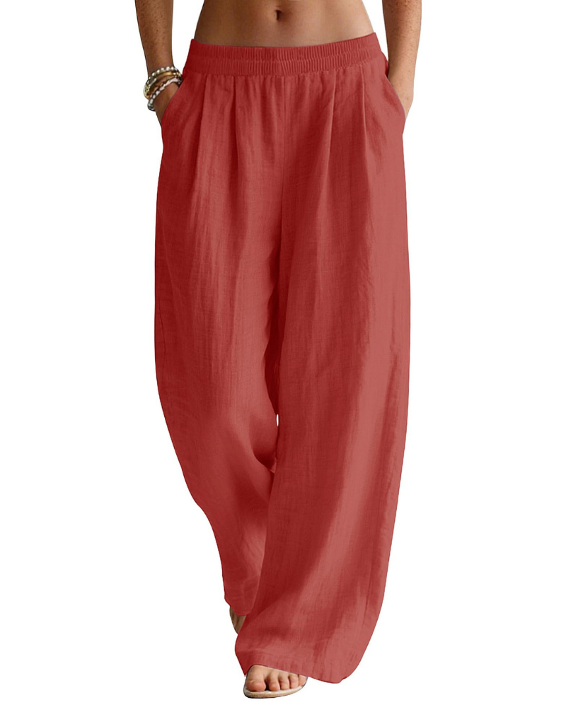 Evelyn Palazzo Pants for Women – Linen Blend, Elastic Waist, and Side Pockets