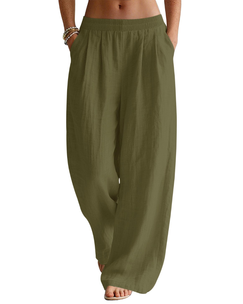 Evelyn Palazzo Pants for Women – Linen Blend, Elastic Waist, and Side Pockets