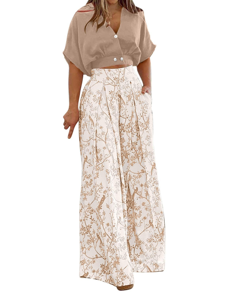 Ensemble Harper Donna 2 pièces – Top à col en V et pantalon palazzo taille haute