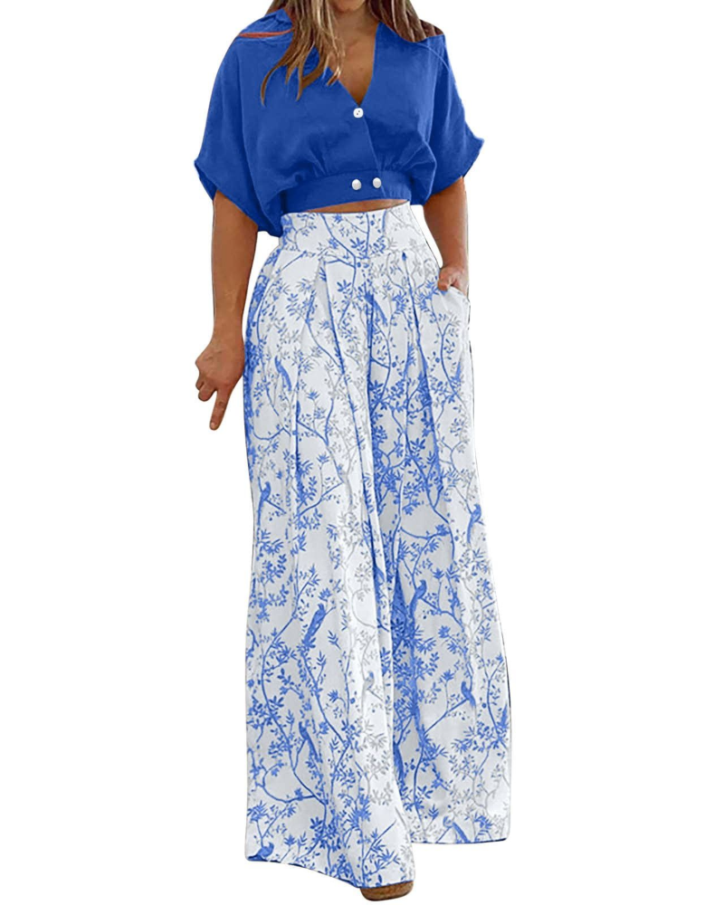 Ensemble Harper Donna 2 pièces – Top à col en V et pantalon palazzo taille haute