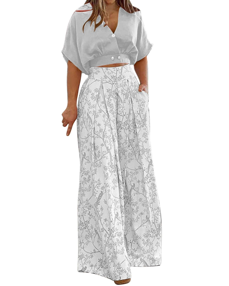 Ensemble Harper Donna 2 pièces – Top à col en V et pantalon palazzo taille haute