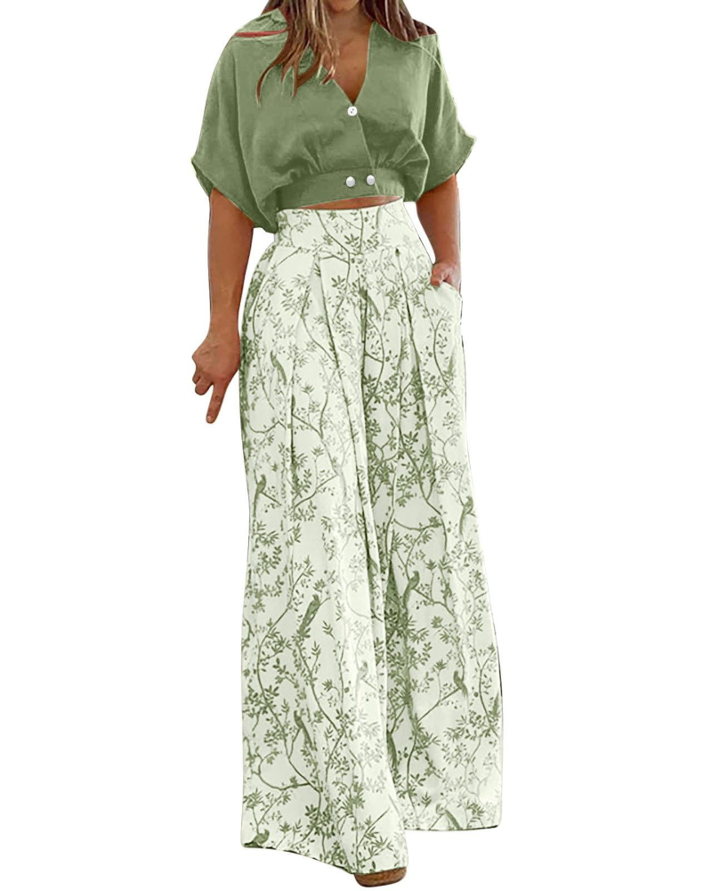 Ensemble Harper Donna 2 pièces – Top à col en V et pantalon palazzo taille haute