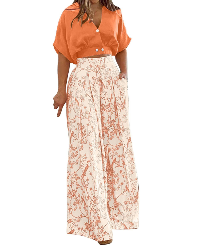 Ensemble Harper Donna 2 pièces – Top à col en V et pantalon palazzo taille haute