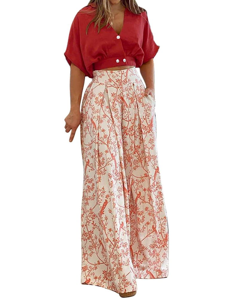 Ensemble Harper Donna 2 pièces – Top à col en V et pantalon palazzo taille haute