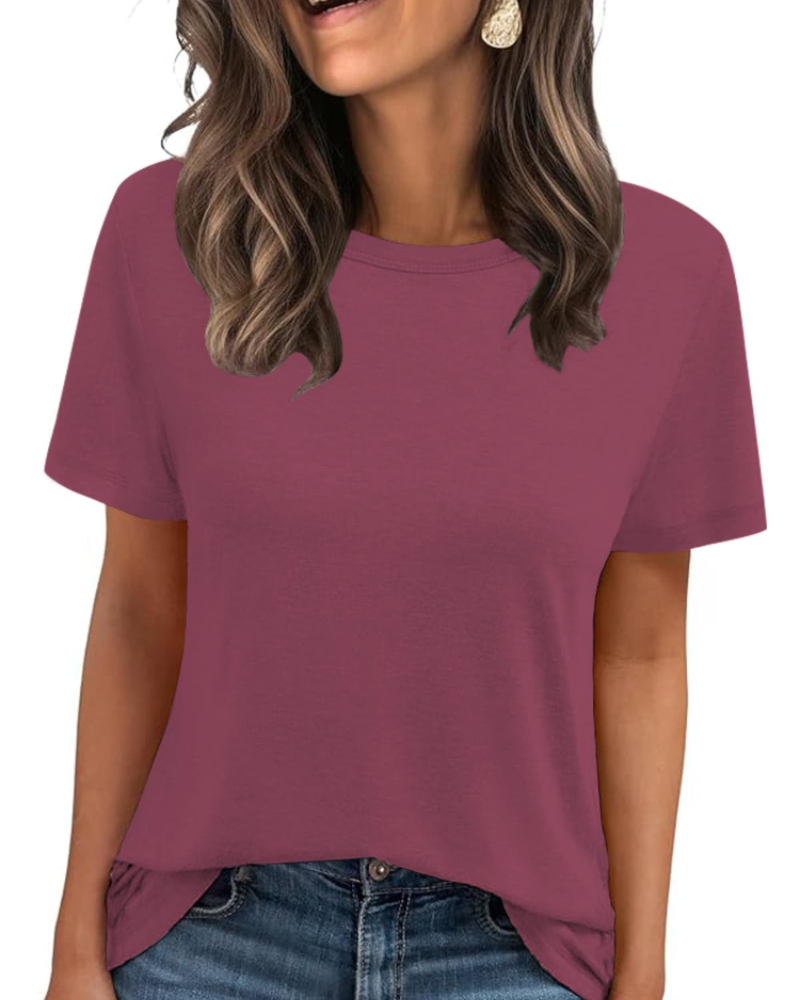 Caroline T-Shirt Damen – Basic-Top mit Rundhalsausschnitt, kurzen Ärmeln und Stretchstoff