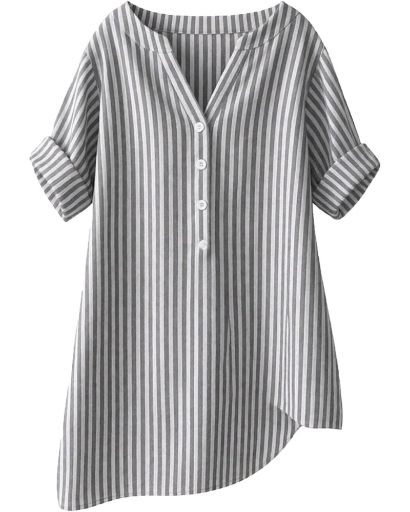 Lorelei Camisa para Mujer – Blusa a Rayas con Escote en V, Botones y Mangas Cortas