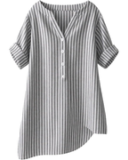 Lorelei Camisa para Mujer – Blusa a Rayas con Escote en V, Botones y Mangas Cortas