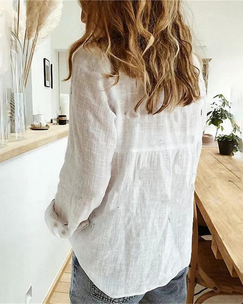 Vivienne Blusa Donna – Camicia in Cotone e Lino con Colletto, Bottoni e Maniche Lunghe