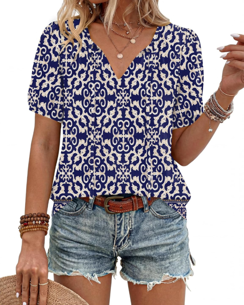 Winona Dámská Blůza – Boho Tunika s Výstřihem do V, Šňůrkami a Nabíranými Rukávy