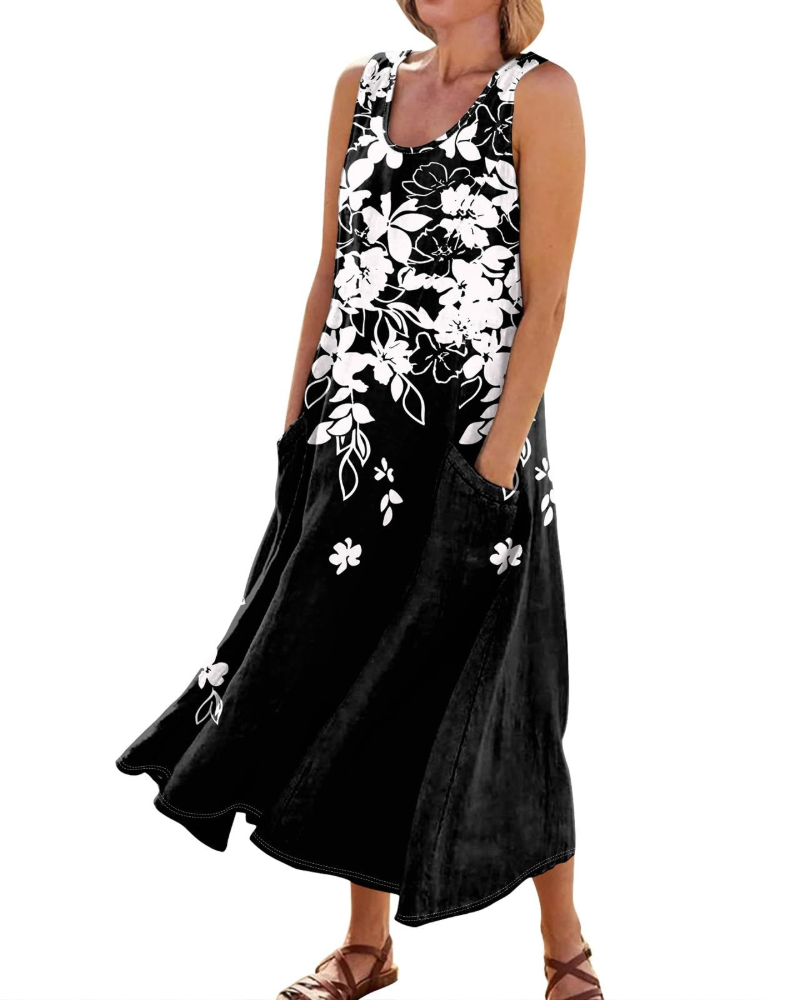 Waverly Women’s Mini Dress – Crew Neck, Sleeveless, and Relaxed Boho Fit