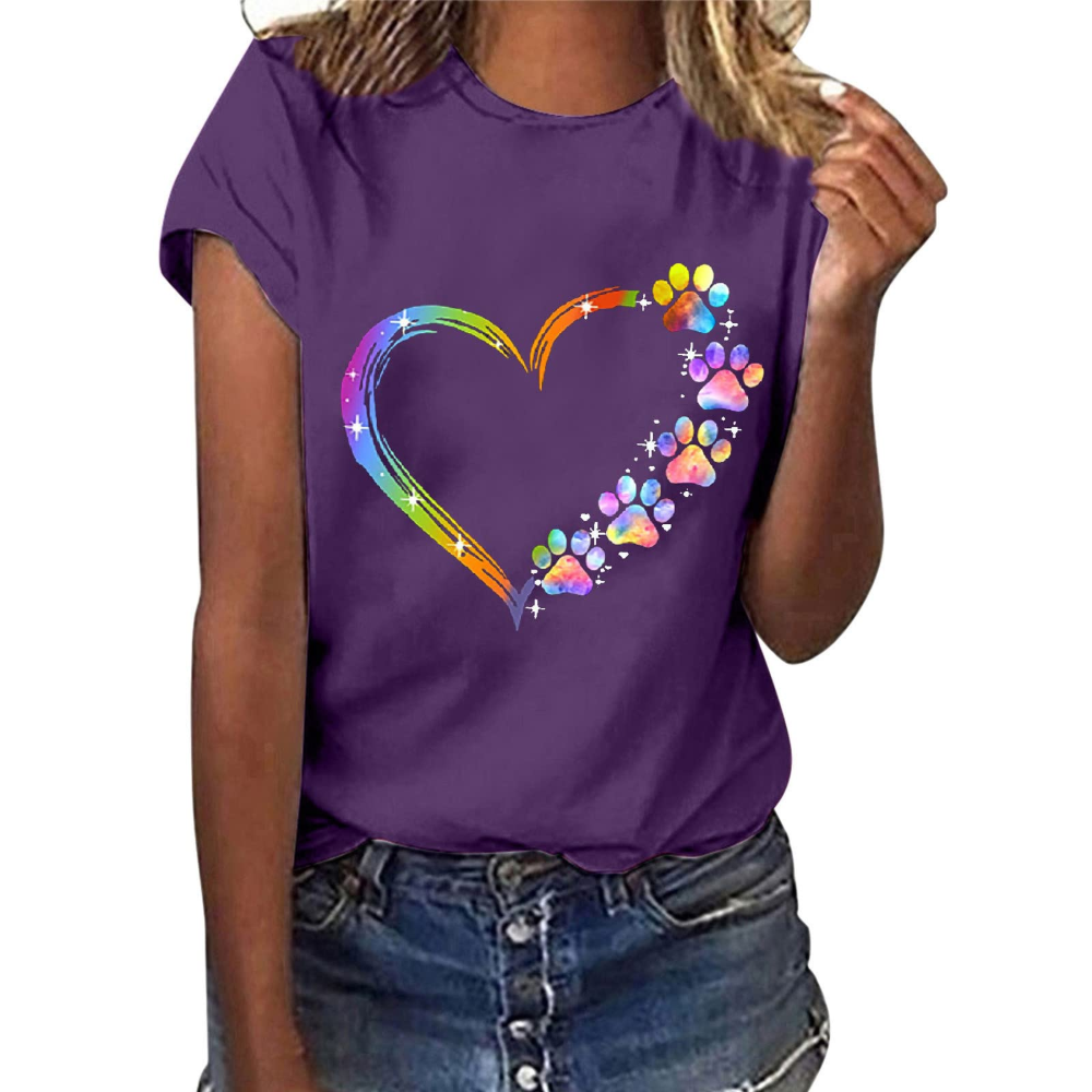 Damski letni T-shirt Colleen – kwiatowy nadruk, okrągły dekolt i krótkie rękawy