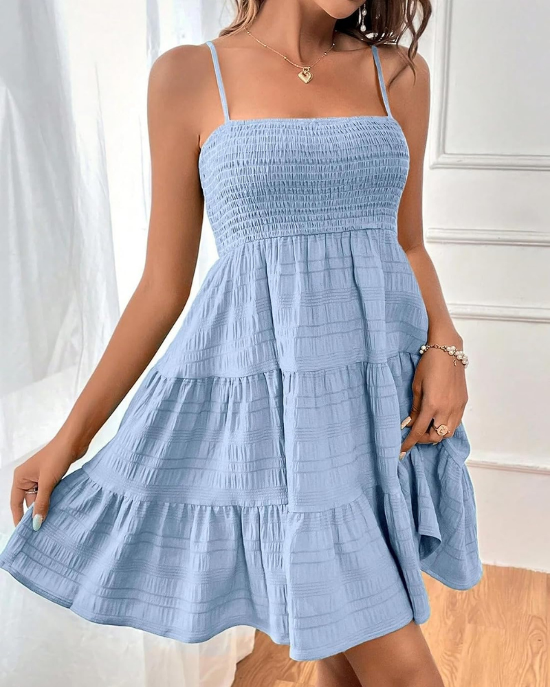 Harper Women's Mini Dress – Spaghetti Straps, Smocked Detail, and Flared Skirt