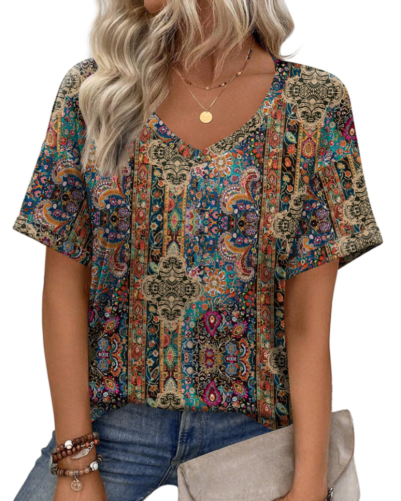 Camiseta Roxanne para mujer – Escote en V, mangas cortas y corte holgado