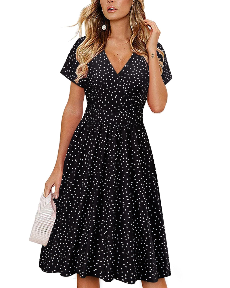 Aveline Vestido midi para mujer – cruzado, escote en V, cintura plisada y bolsillos