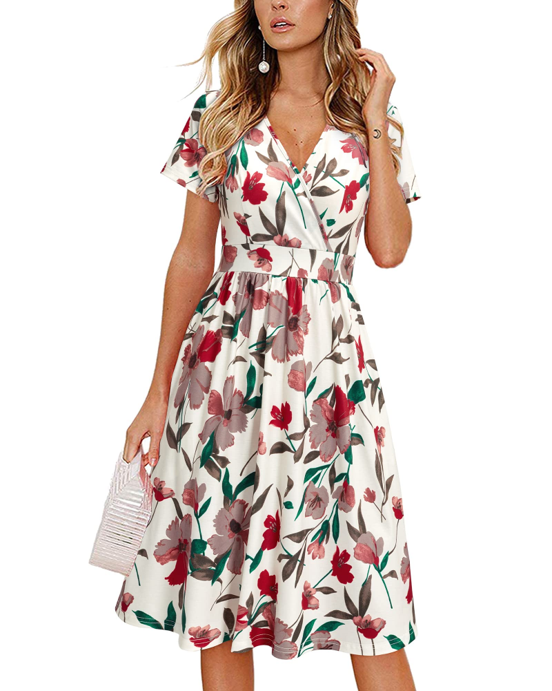 Aveline Vestido midi para mujer – cruzado, escote en V, cintura plisada y bolsillos