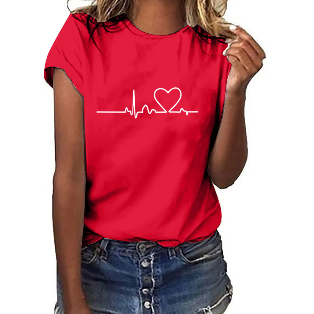 Damski letni T-shirt Colleen – kwiatowy nadruk, okrągły dekolt i krótkie rękawy
