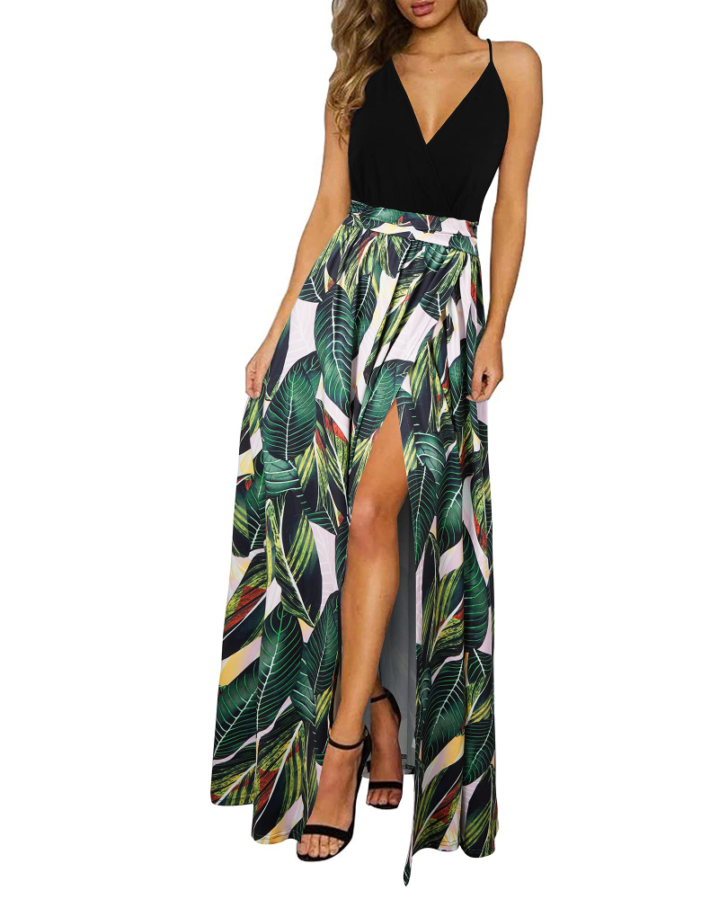 Savannah Women’s Maxi Dress – Floral Print, V-Neck, Adjustable Straps and Slits