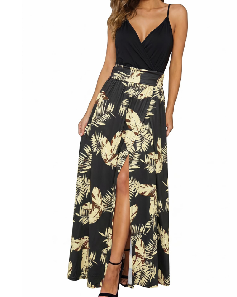 Savannah Women’s Maxi Dress – Floral Print, V-Neck, Adjustable Straps and Slits