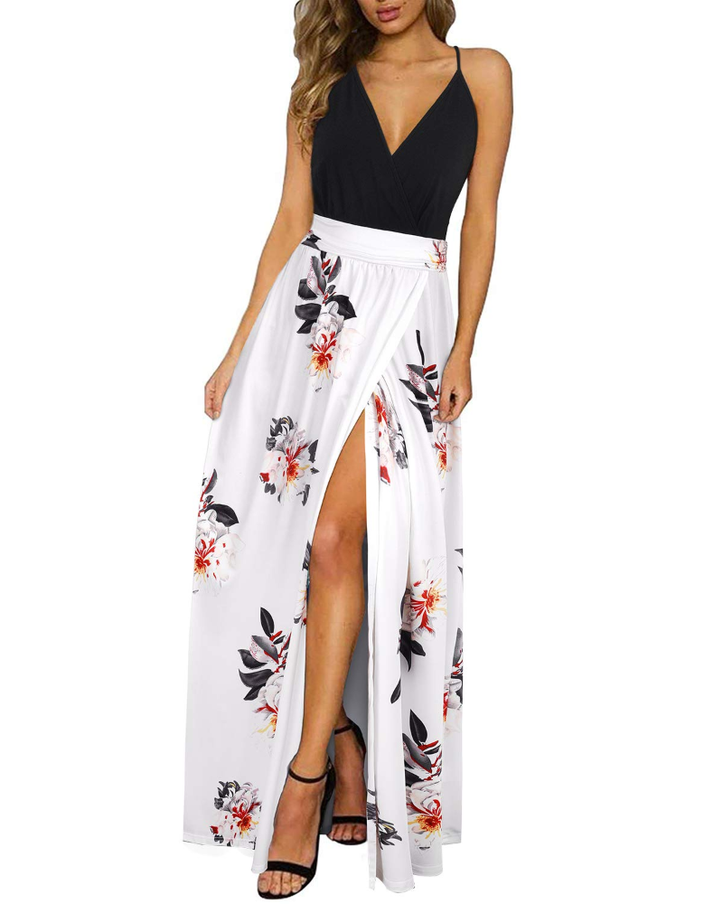 Savannah Women’s Maxi Dress – Floral Print, V-Neck, Adjustable Straps and Slits