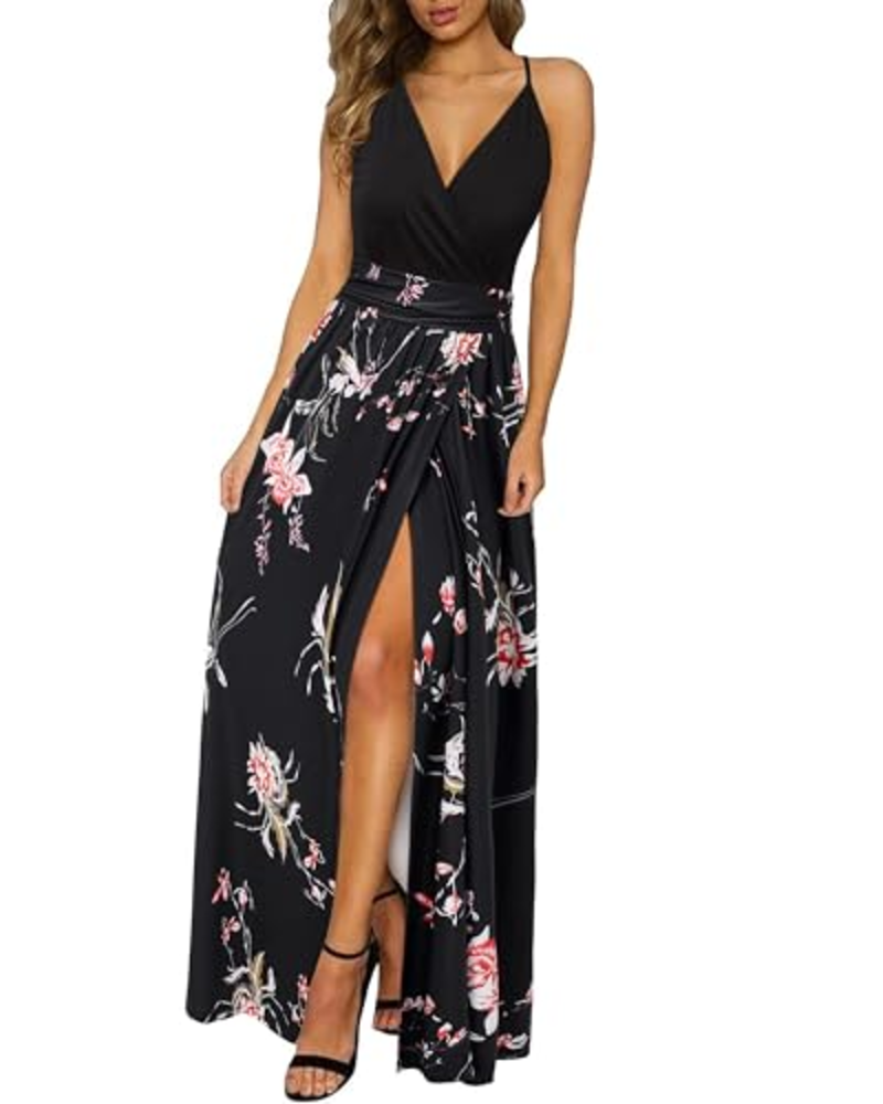 Savannah Women’s Maxi Dress – Floral Print, V-Neck, Adjustable Straps and Slits