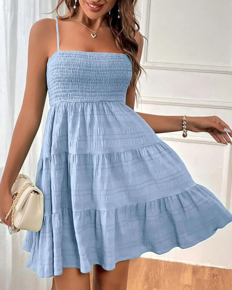 Harper Women's Mini Dress – Spaghetti Straps, Smocked Detail, and Flared Skirt