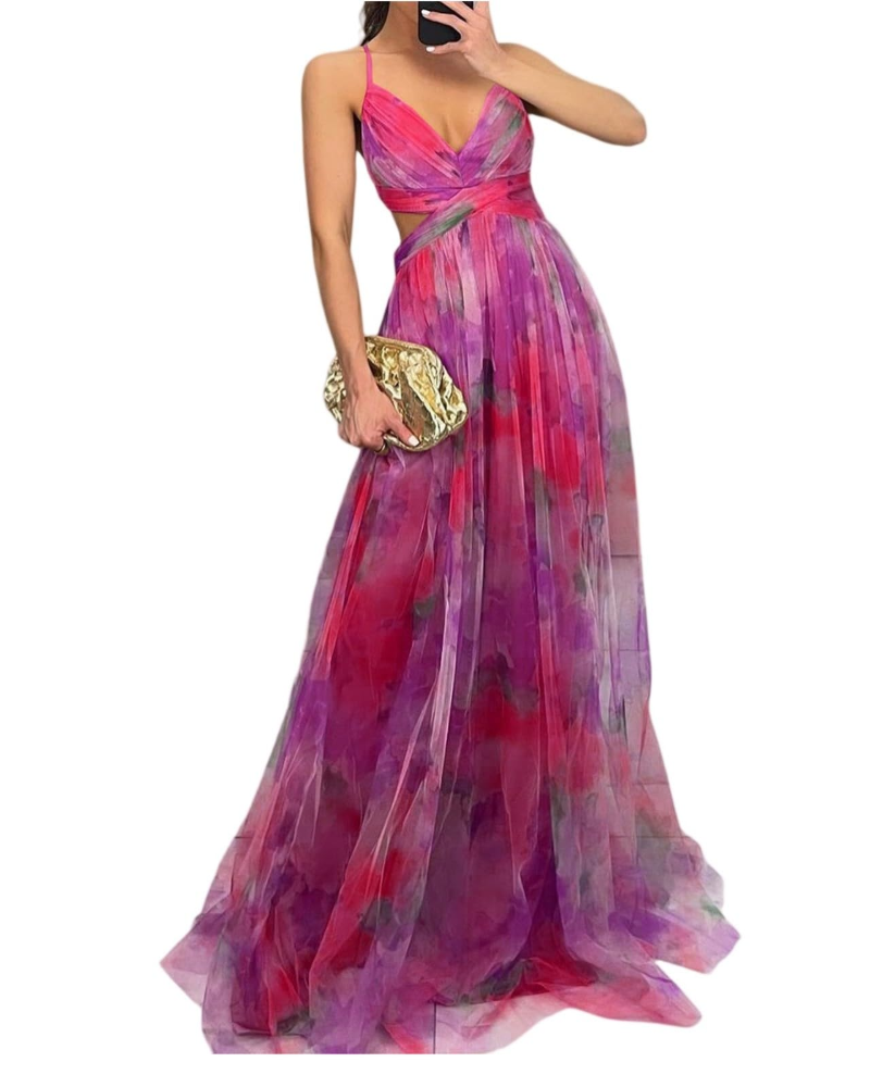 Elara Vestido de verano para mujer – Estampado floral, tirantes finos y cintura entallada