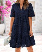 Madeline Women's Mini Dress – V-Neck, Scalloped Lace and Babydoll Silhouette