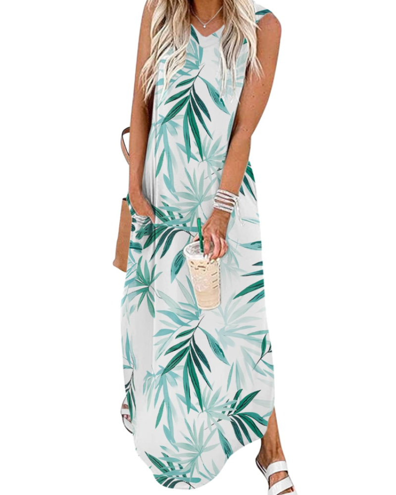 Brinley Women’s Maxi Dress – V-Neck, Side Slits, and Pockets