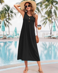 Eleanor Abito Maxi Donna – Smanicato con Bottoni, Tasche e Linea ad A