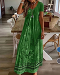Rosalie Abito Maxi Donna – Scollo a V, Maniche Corte, Tessuto Elasticizzato e Stile Resort