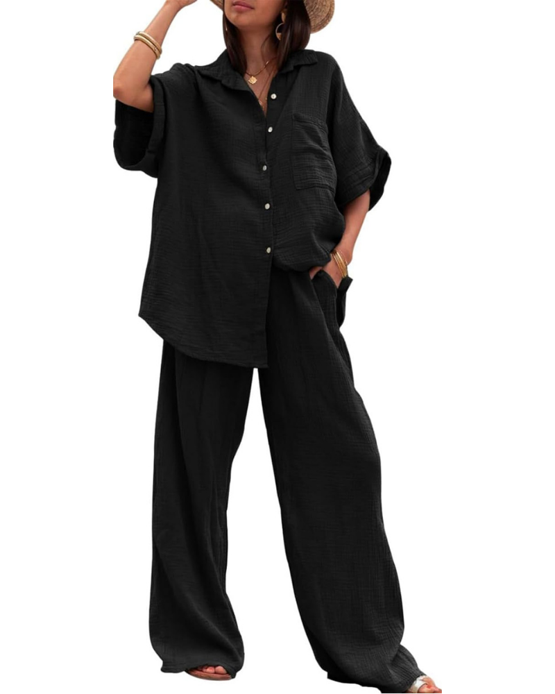 Imogen Completo Donna Estivo – Camicia con Bottoni e Pantaloni Palazzo con Tasche