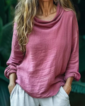 Matilda Dámská košile – bavlna a len, kulatý výstřih, dlouhé rukávy a jednobarevné provedení