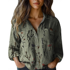 Gwendolyn Blusa Donna – Scollo a V, Bottoni, Maniche Lunghe e Stampa Floreale