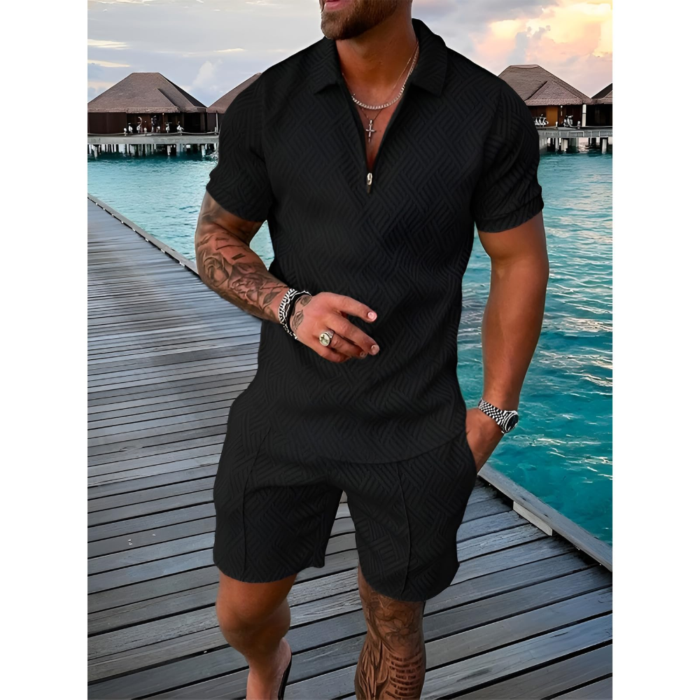 Bennett Ensemble d’été pour homme – Haut zippé, short jacquard et poches