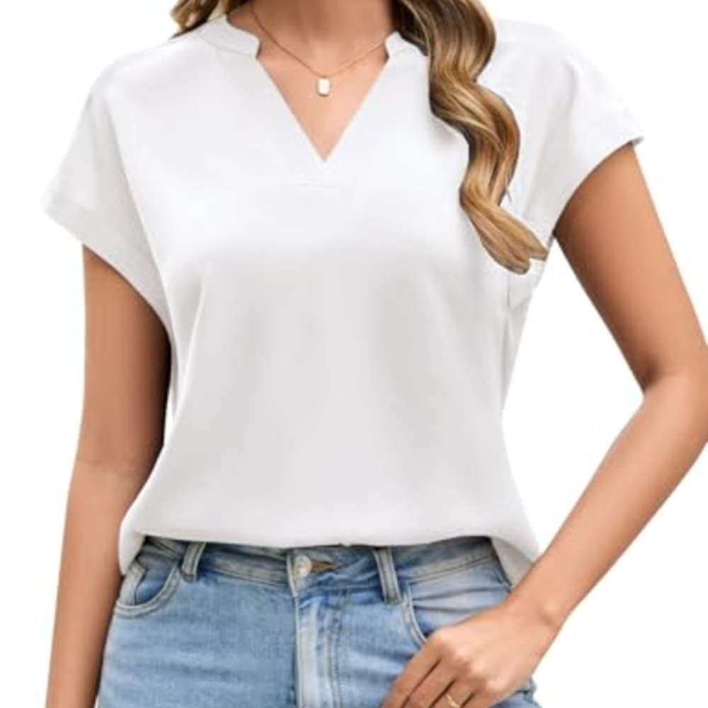 Daphne Women’s Summer Shirt – V-Neck Henley, Short Sleeves, and Loose Fit