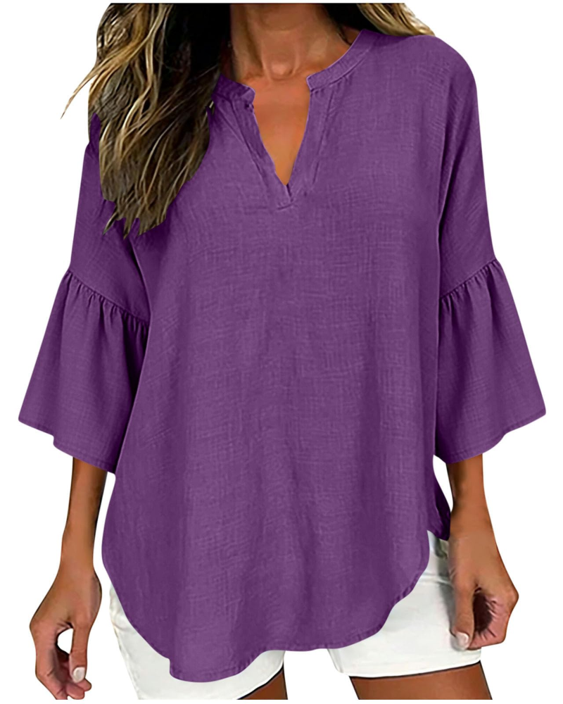 Miranda Blusa Donna – Cotone e Lino, Scollo a V, Bottoni e Vestibilità Oversize
