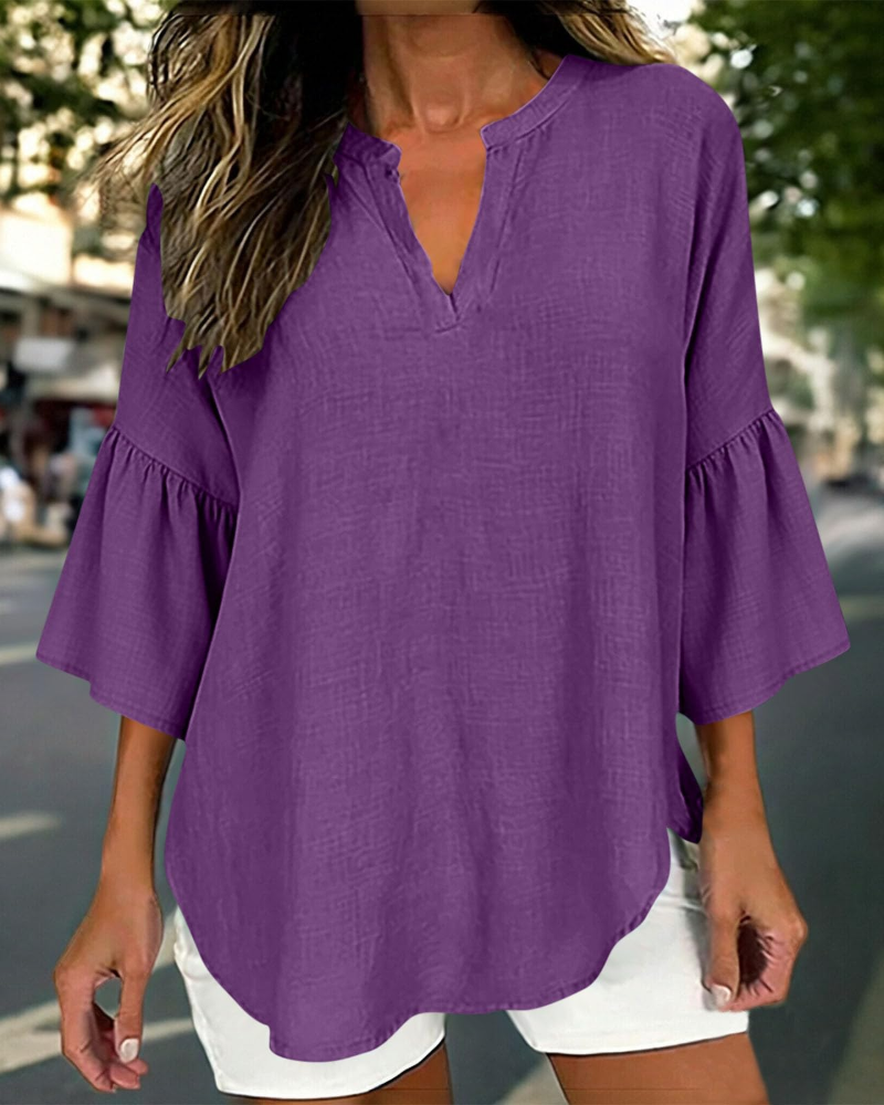 Miranda Blusa Donna – Cotone e Lino, Scollo a V, Bottoni e Vestibilità Oversize