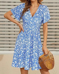 Delilah Women’s Summer Dress – Floral Print, V-Neck, Short Sleeves, and Relaxed Fit