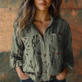 Georgiana Camicia Donna Floreale – Lino, Scollo a V, Bottoni e Maniche Lunghe