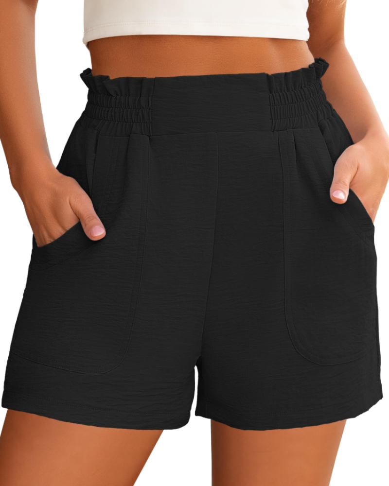 Brooke-shorts til kvinder – sommermodel med elastisk høj talje, brede ben og lommer